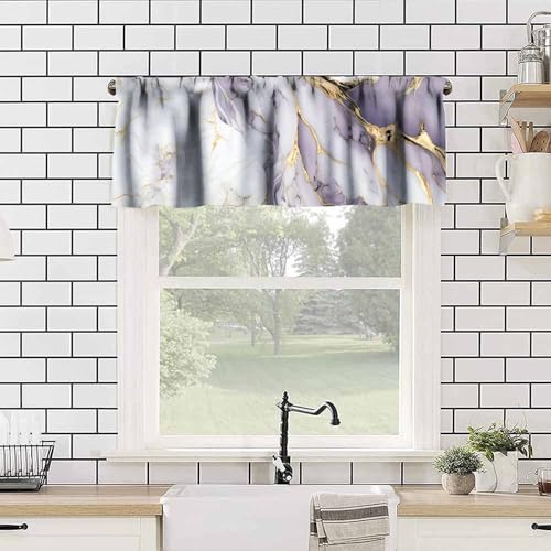Luxury Pink Kitchen Valance, Abstract Purple White Gold Marble Lines Texture Print Blackout Short Window Curtain Treatment for Cafe Girls Bedroom Living Room, 54x18inch - color: Marble-17