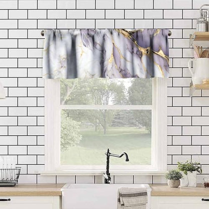 Luxury Pink Kitchen Valance, Abstract Purple White Gold Marble Lines Texture Print Blackout Short Window Curtain Treatment for Cafe Girls Bedroom Living Room, 54x18inch - color: Marble-17