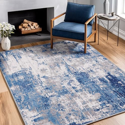 RELEANY Washable 4'x5' Abstract Area Rug for Living Room Blue Gray - color: Blue/Gray, size: 4' x 5' (Rectangular)
