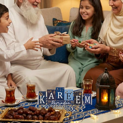 Smile Ramadan Wooden Decorations Kareem, Islamic Ramadan Tiered Tray Decor for Muslim Party Tabletop Decor Home - style: Ramadan