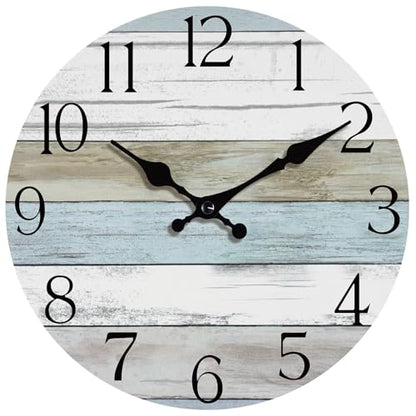 14 Inch Wall Clock, Silent Battery Operated Analog Clock, Blue - color: A-blue White Brown, size: 14"