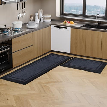 Kitchen Rugs 24" x 84", Non-Slip Runner Rugs, Bluish Grey & Charcoal - color: Bluish Grey & Charcoal, size: 24" X 84"
