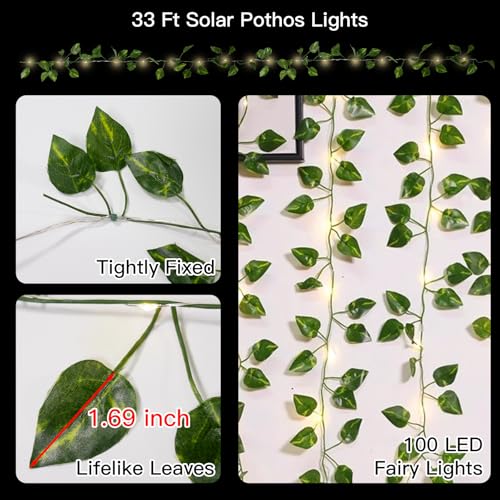 suddus Solar Pothos String Lights 33ft 100LED Vines with Lights Warm White - color: Pothos, size: 33Ft*1pack