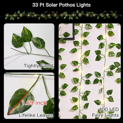 suddus Solar Pothos String Lights 33ft 100LED Vines with Lights Warm White - color: Pothos, size: 33Ft*1pack
