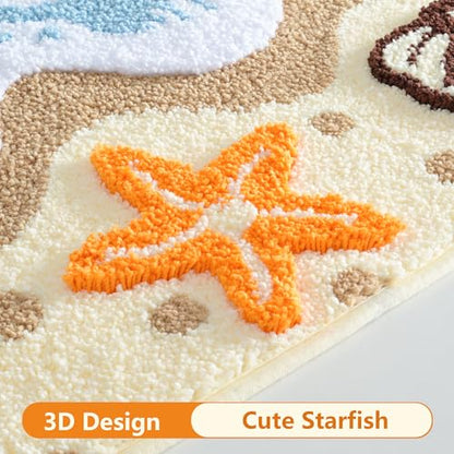 QJHOMO Beach Themed Bathroom Rug Beach Colorful Nautical Bath Mat 24x36 in - color: Blue Landscape, size: 2' x 3' (Rectangular)