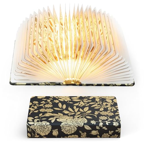 Book Lover Gift, Folding Book Lamp Decor, Portable Print Book Light - color: Black