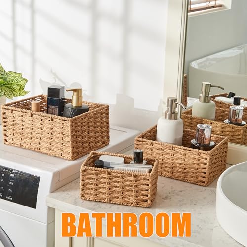 Small Wicker Basket for Organizing, Woven Storage Basket Sets of 3 - color: Neutral
