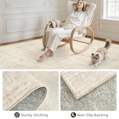 5x8 Area Rugs Living Room: Bedroom Neutral Washable Carpet Beige - color: Beige, size: 5' x 8' (Rectangular)