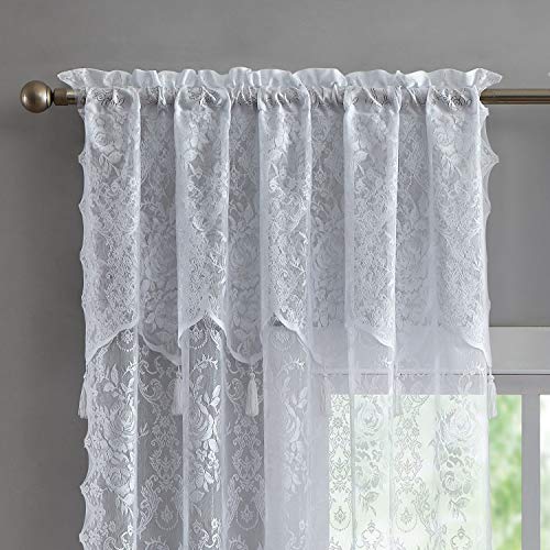 Warm Home Designs White Lace Curtain Panels with Valances. L White 96 - color: White, size: 54"W x 96"L (Pack of 2)