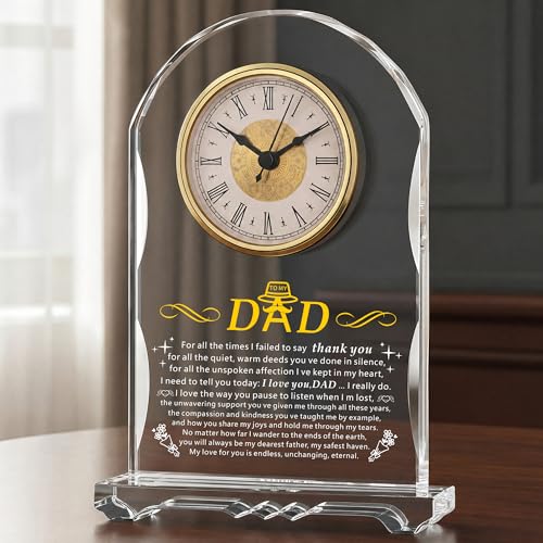 Dad Crystal Clock Gift from Daughter Son: Engraved Birthday, Father’s Day, for Dad, Meaningful Desk Keepsake for Dad Who Has Everything - color: Dad Gifts