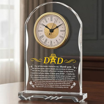 Dad Crystal Clock Gift from Daughter Son: Engraved Birthday, Father’s Day, for Dad, Meaningful Desk Keepsake for Dad Who Has Everything - color: Dad Gifts