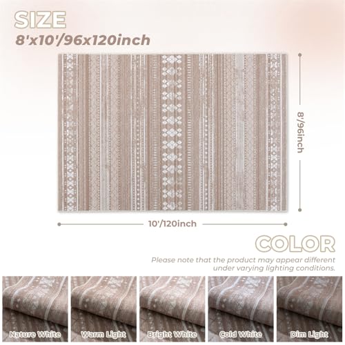8x10 Washable Area Rug, Boho Moroccan Farmhouse Neutral Low Pile Carpet, Soft Non-Slip Rugs for Living Room Bedroom Dining Room Nursery Dorm Home Decor, Brown - color: Brown, size: 8' x 10' (Rectangular)