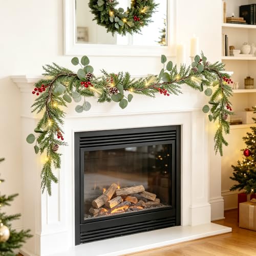 DR.DUDU 6FT Christmas Garland with Lights Mantel Decorations - size: 6FT