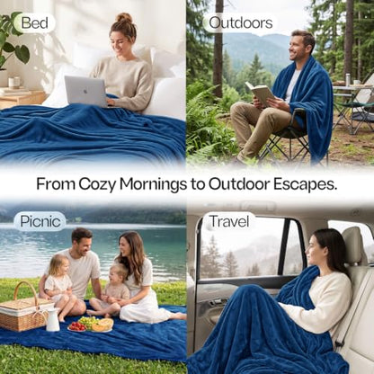 Soft Fleece Blanket for Bed King Size Navy (90x102 Inch) - color: Navy, size: King (90x102 Inch)