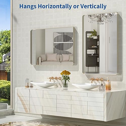 WEER Bathroom Vanity Mirror Brushed Nickel 28X36 Inch - color: Brushed Nickel, size: 28"L x 36"W
