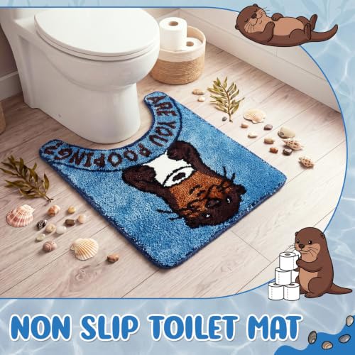 Drydiet U Shaped Toilet Rug Washable Cute Bath Mat 24x20,Sea Otter - style: Sea Otter