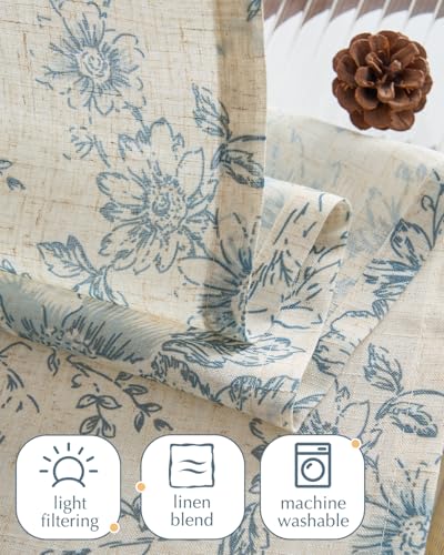 jinchan Blue Floral Kitchen Tier Curtains Alice 24 Inches Tie Top 2 Panles - color: Alice Blue on Linen, size: 26"W x 24"L (Pack of 2)