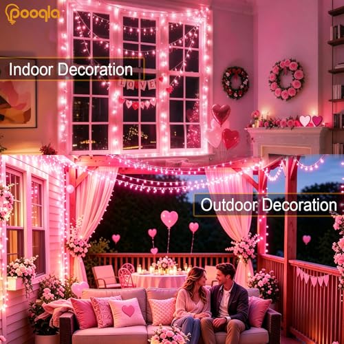 Pooqla Pink String Lights Battery Powered, 2x50 LED Halloween Fairy Lights - color: Pink, size: 50 LED x2