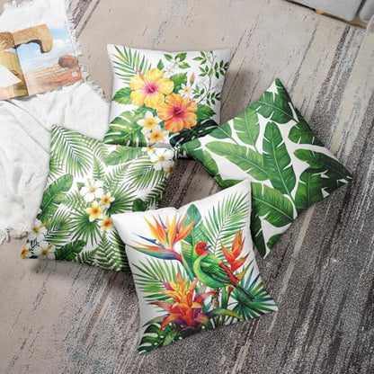 Throw Pillow Covers, Botanical Jungle, Set of 4, 18"x18" - color: Tropical Botanical