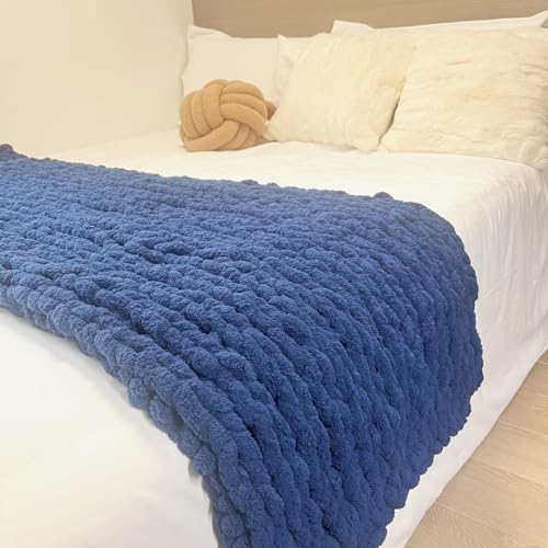 Soft Chunky Knit Throw Blanket for Couch, Cozy Warm Knitted Blankets - color: Navy Blue, size: 40"x60"(Medium Size Throw)