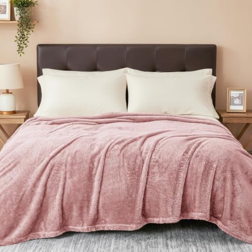 Exclusivo Mezcla Fuzzy Plush Fleece Bed Blanket King Size, Dusty Pink - color: Dusty Pink, size: 104x90 IN