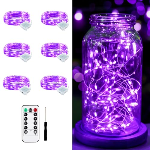 6 PCS Purple Fairy Lights with Remote 7ft 20 LED Light - color: Purple, size: 6 PCS