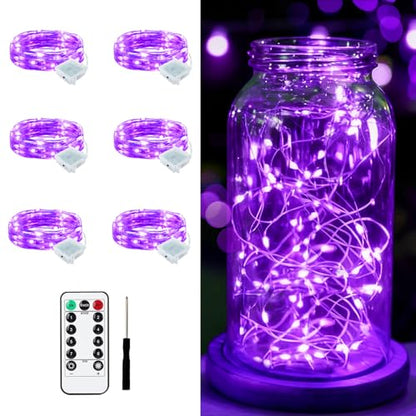 6 PCS Purple Fairy Lights with Remote 7ft 20 LED Light - color: Purple, size: 6 PCS