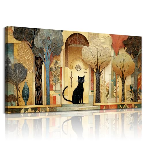 XIGUANGART Large Modern Abstract Cute Cat Wall Art for Living Room,40x20 In - color: Abstract Canvas Wall Art, size: 40"L x 20"W