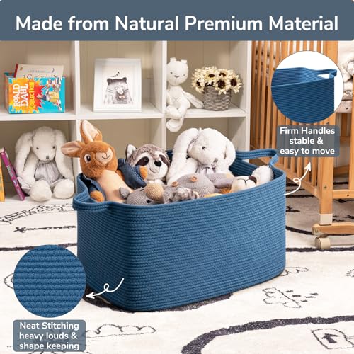 Goodpick Large Woven Rope Blanket Basket, Rectangle, Dark Blue - color: Dark Blue, size: Large(21.6"L x 14.9"W x 11.8"H)