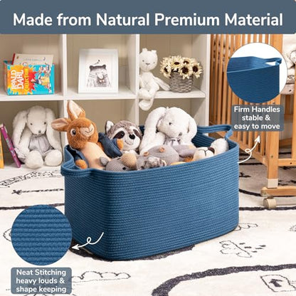 Goodpick Large Woven Rope Blanket Basket, Rectangle, Dark Blue - color: Dark Blue, size: Large(21.6"L x 14.9"W x 11.8"H)