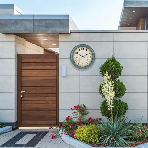 zyzamay 13 Inch Outdoor Clock with Thermometer and Hygrometer, Green - color: 13 Th Green