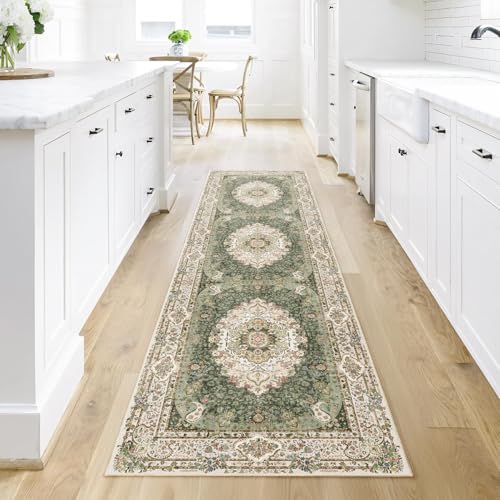 Washable Runner Rug 2'x8',Long Boho Green Rug Runners Non Slip - color: New Green, size: 2'x8'