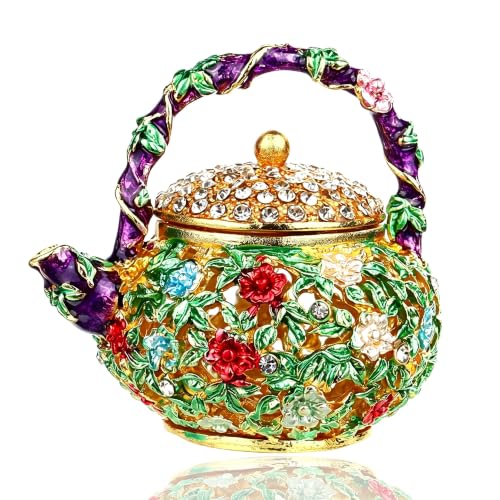 YU FENG 4.7 Inch Mini Teapot Trinket Box Ring Holder Jewelry Organizer - color: Green