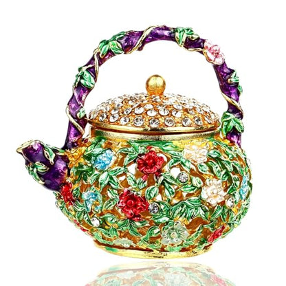 YU FENG 4.7 Inch Mini Teapot Trinket Box Ring Holder Jewelry Organizer - color: Green