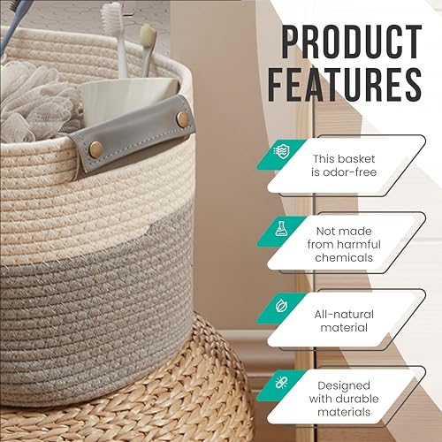 3 Pack Woven Cotton Rope Storage Basket, 15x10x9, White/Gray - color: White/Gray