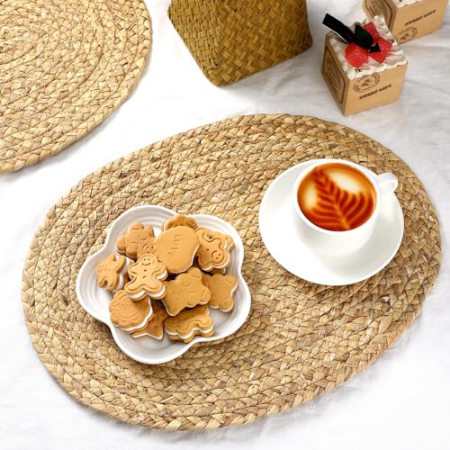Bencailor 6 Pcs Jute Woven Placemats Natural Braided Placemats, Oval
