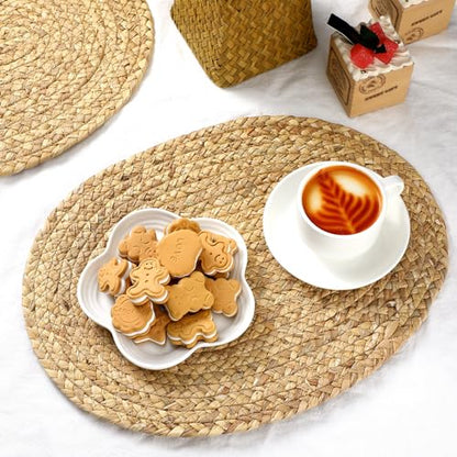 Bencailor 6 Pcs Jute Woven Placemats Natural Braided Placemats, Oval