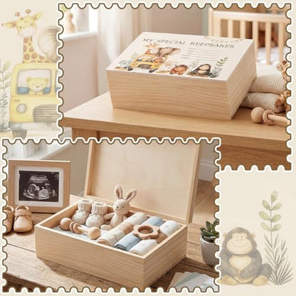 Thyle Safari Animal Wooden Newborn Baby Memories Keepsake Box - style: Safari Animal