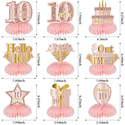 Turypaty Happy 10th Birthday Honeycomb Table Centerpieces Decorations Girls - style: Pink Rose Gold 10th