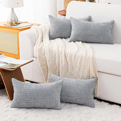 Pack of 4 Throw Pillow Covers 12x20” Boho Cushion Covers for Living Room - color: Light Gray, size: 20" x 12" (Pack of 4)