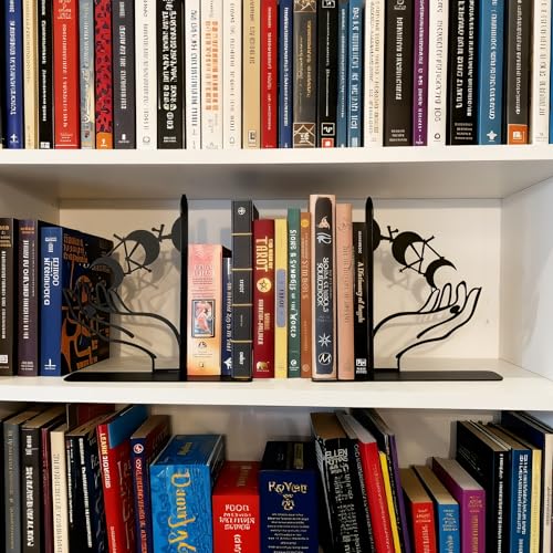 Metal Moon Phases Bookends Heavy Duty Gothic Book Ends for Bookshelf