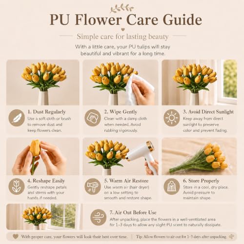 Mandy's 20 Stems Gold Artificial Tulip Flowers for Home Centerpieces - color: Gold