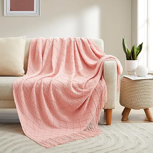 Acrylic Knitted Throw Blanket, Baby Pink, 50 x 60 Inches - color: Baby Pink