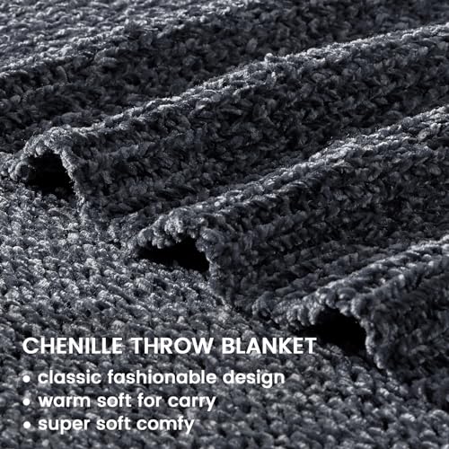 BOURINA Chenille Throw Blanket Boho Throw Outdoor Blanket,50x60Inch Grey - color: Chenille-grey, size: 50"×60"