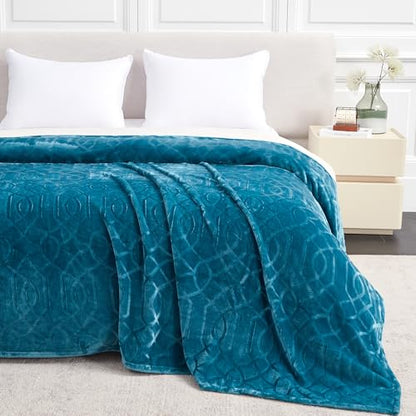 Soft Cozy Fleece Queen Size Blanket, 90x90 Inches – Lightweight Plush Blanket for Bed, Fuzzy 3D Jacquard Design - Teal - color: Teal, size: Queen (90" x 90")