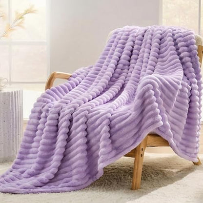 330GSM Ribbed Fleece Throw Blanket for Couch, Light Purple,50"x70" - color: Light Purple, size: Throw XL(50"x70")