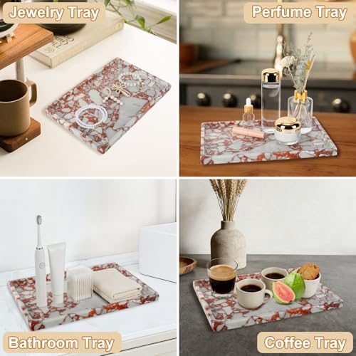 100% Marble Vanity Tray for Bathroom Counter, Kitchen, Coffee 11.8" - color: Calacatta Red