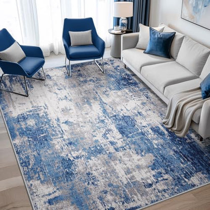 RELEANY Washable 5'x8' Abstract Area Rug for Living Room Blue Gray - color: Blue/Gray, size: 5' x 8' (Rectangular)