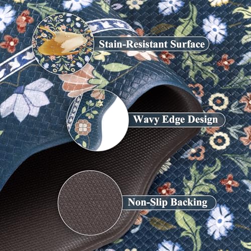 Yamaziot Boho Anti Fatigue Kitchen Rug Set of 3 Scalloped Non-Slip, Blue - color: Blue, size: 17.3"x29"+17.3"x35"+17.3"x47"