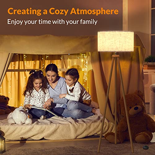 LEPOWER Wood Tripod Floor Lamp, Mid Century Standing Lamp for Living Room - color: Brown